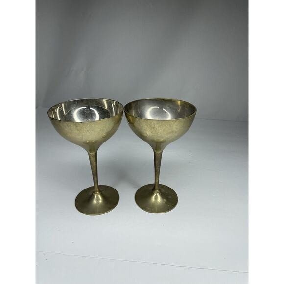 vtg silverplated champagne goblets wine glasses crown set of two - Picture 2 of 7